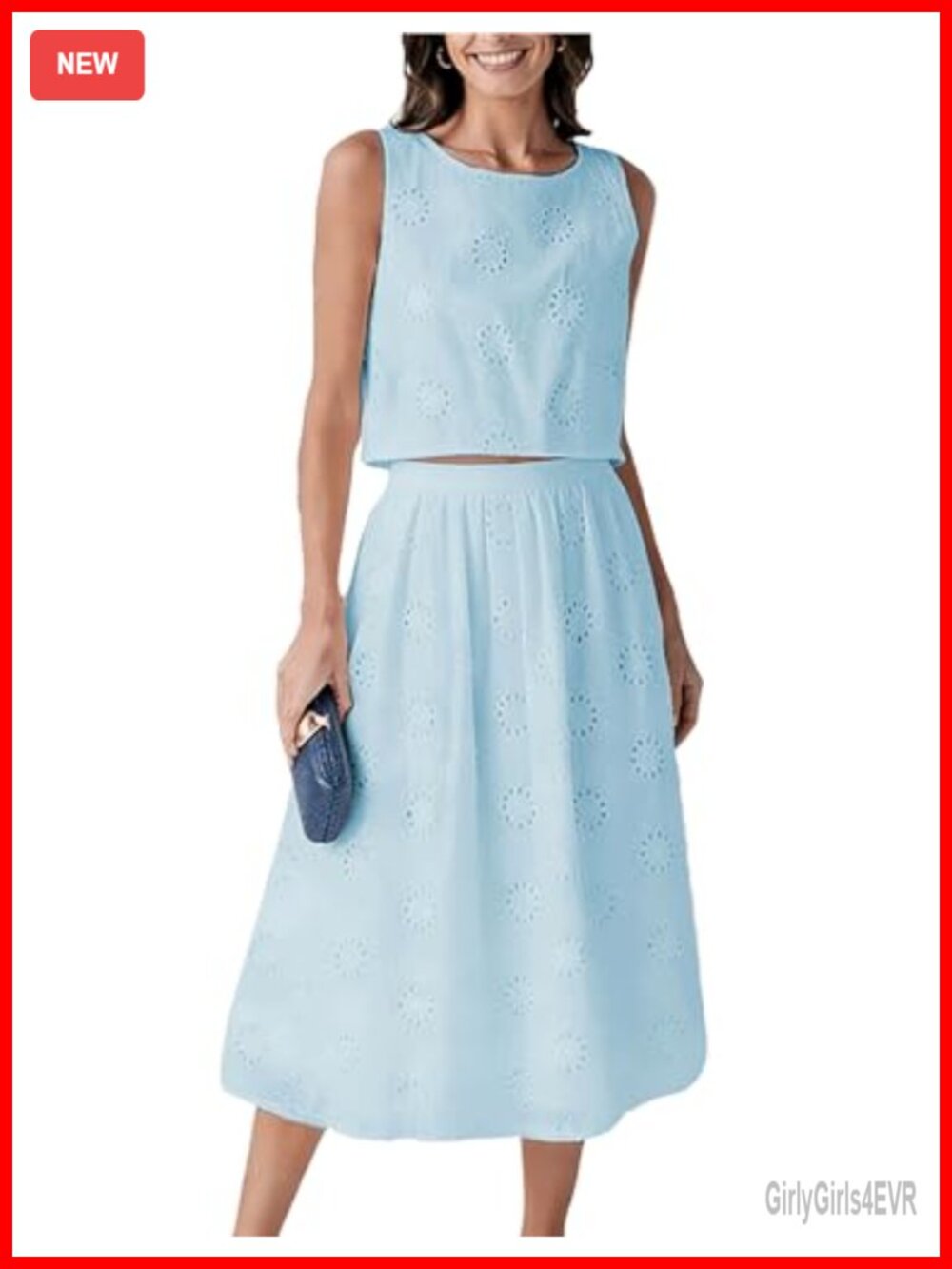 Wanzetaly Women's 2 Piece Skirt Set Eyelet Sleeveless Crop Top Maxi Skirt